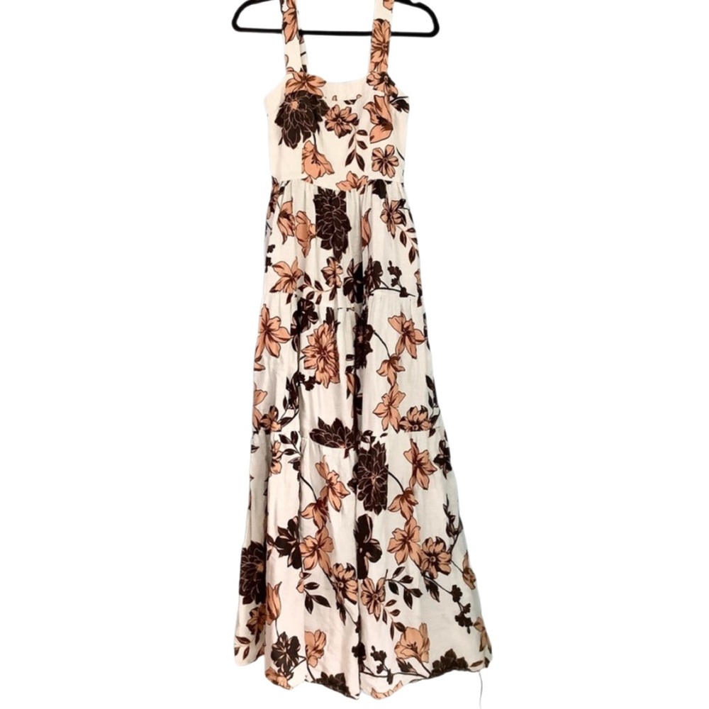Nicholas Linen Floral Tiered Maxi Dress Size 0 Sepia Brown White Pockets - Picture 10 of 16